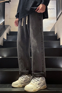 美式高街牛仔裤港风男女高级垂感直筒阔腿休闲裤B381-1/772P48图片