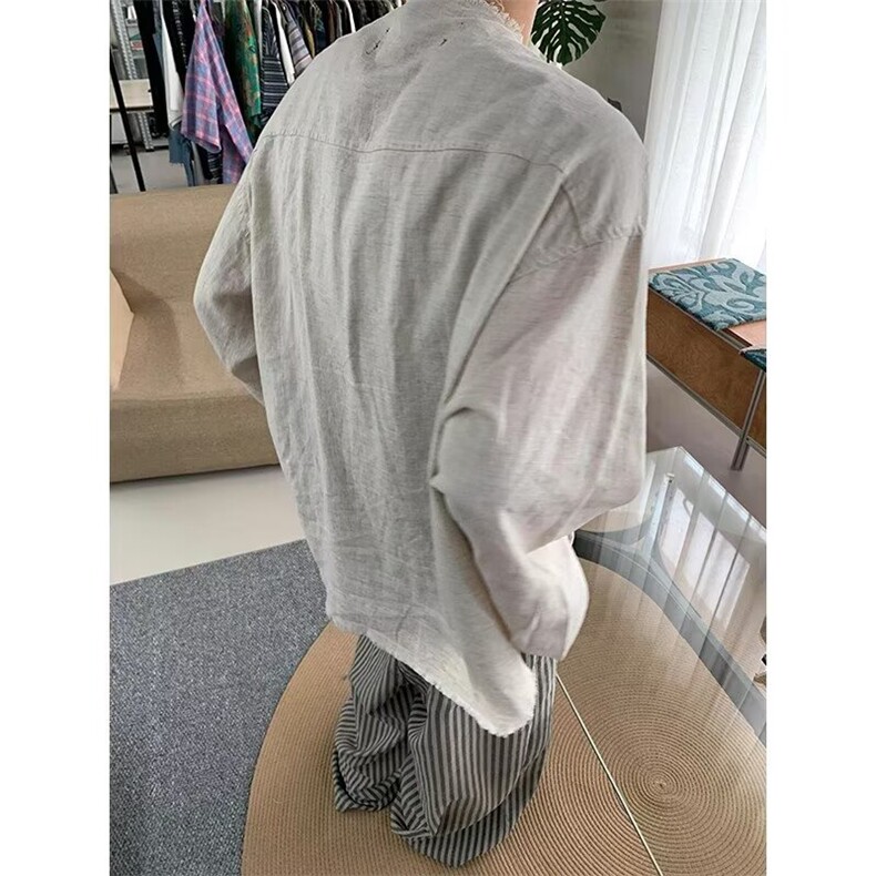 复古毛边亚麻衬衫男女宽松慵懒风长袖衬衣cleanfit外套LS2900-P43,男装衬衫,星座1008
