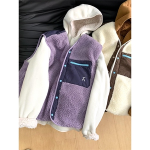 高品 户外情侣撞色拼接羊羔毛立领摇粒绒马甲外套男女 A1143-P72图片