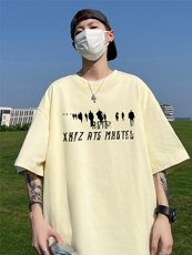 230克纯棉落肩宽松短袖白墨印花T恤B219A-T2512-p25限38，男装T恤，电商B219A