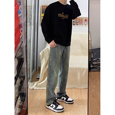 8014-P36高级感牛仔裤男秋季潮牌直筒裤美式高街阔腿男生裤子，男装牛仔裤，星座215-1