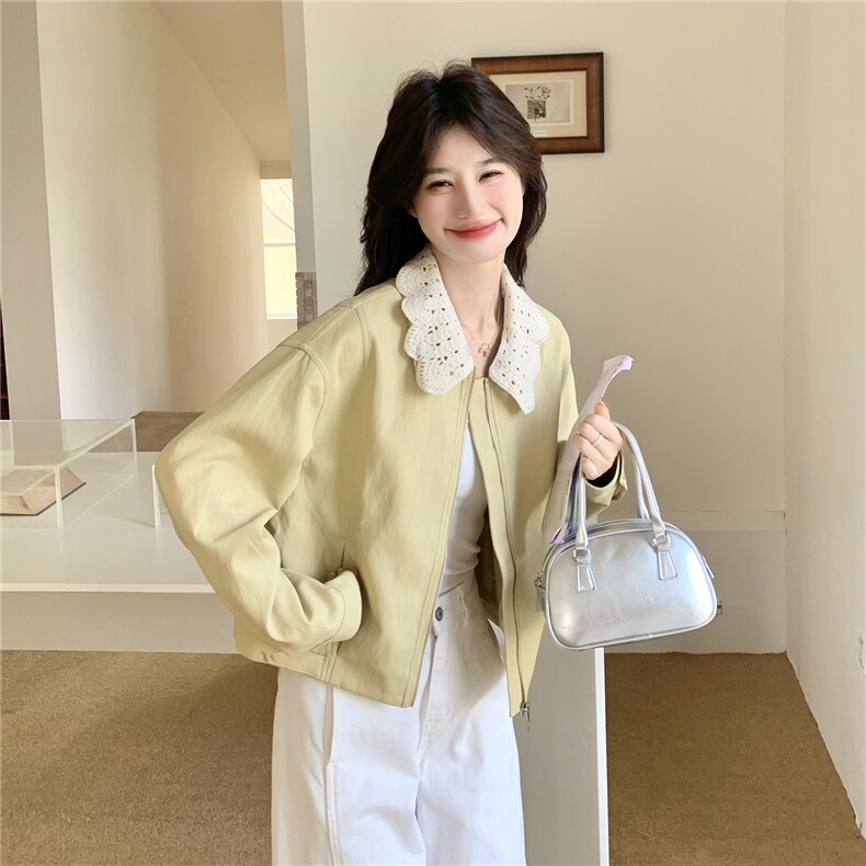 26春大量现货主推皮衣外套短蕾丝花边翻领2B114-2190-P175-K265,女装皮衣,网红馆