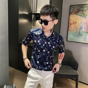312A-101-P55 新款社会小伙中袖衬衫韩版潮流男士五分袖衬衣D图片