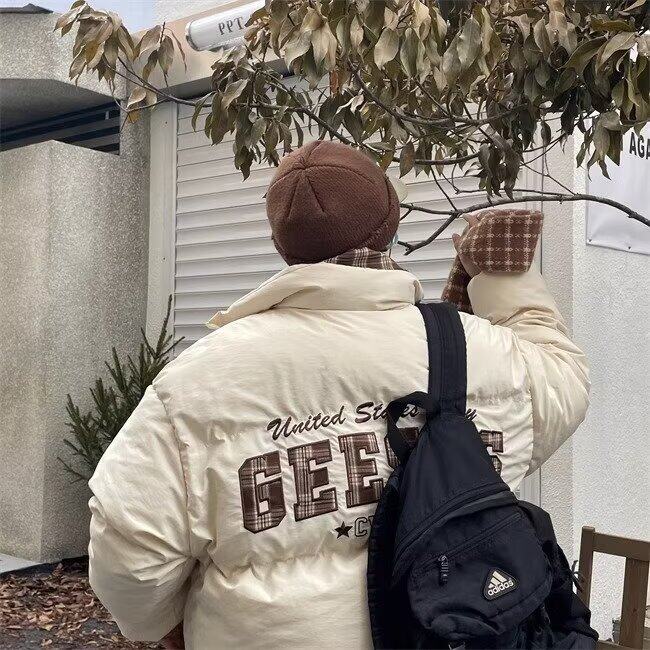 F614P88美式复古宽松防风面包服设计感拼接格子翻领棉服加,男装棉衣,星座512-6