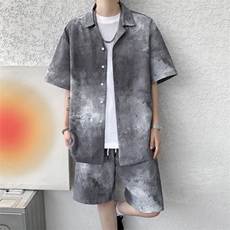 ！2026夏季新款男士水墨印花短袖衬衫套装衬衣CSTZ003特P55，男装衬衫，电商B220