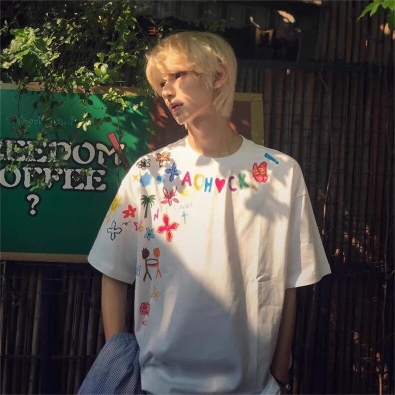 时尚日系气质新款潮流夏季新款花卉潮牌vibe短袖男百搭CTX1289,男装T恤,星座208-5