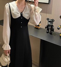 珍珠蝴蝶结收腰连衣裙，女装连衣裙，DIDI&KOKO(3F)