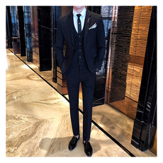 条纹男装西服套装三件套商务礼服1012-W8008，男装西服套装，星座1012