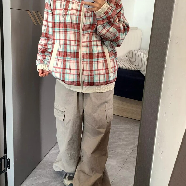 美式复古双面穿短款外套春秋款格子翻领夹克高级感棒球服,男装夹克,星座506A