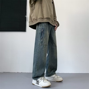 美式复古显瘦高vibe风水洗做旧宽松微喇叭牛仔裤 N1546 P46图片