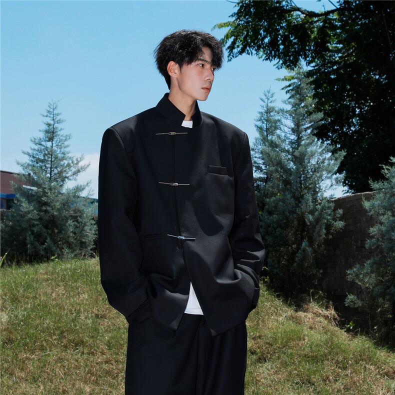 1新中式M-5XL大码96%聚酯纤维4%氨纶金属搭扣西服XF77858P85控138，男装西服，星座226-2