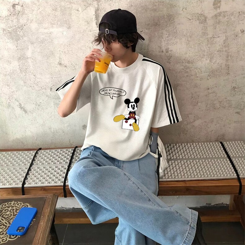 抖音得物高品质二开240克宽松纯棉美式潮牌三条杠织带短袖T恤图片
