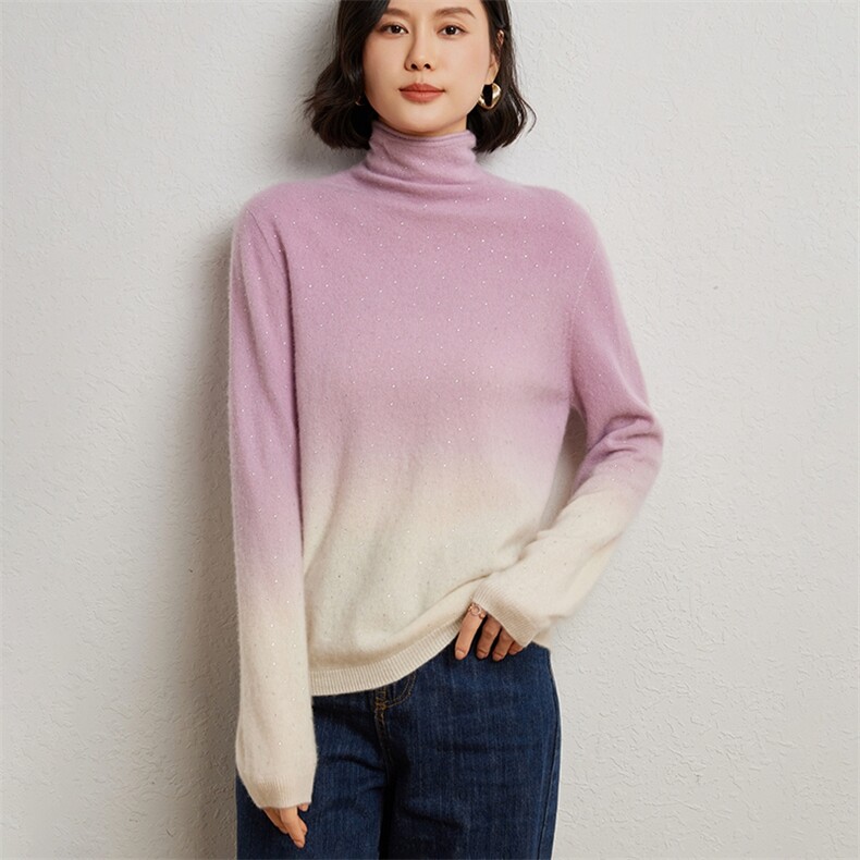 女士一线吊染加烫钻堆堆领衫10%,女装羊绒衫,臻维羊绒