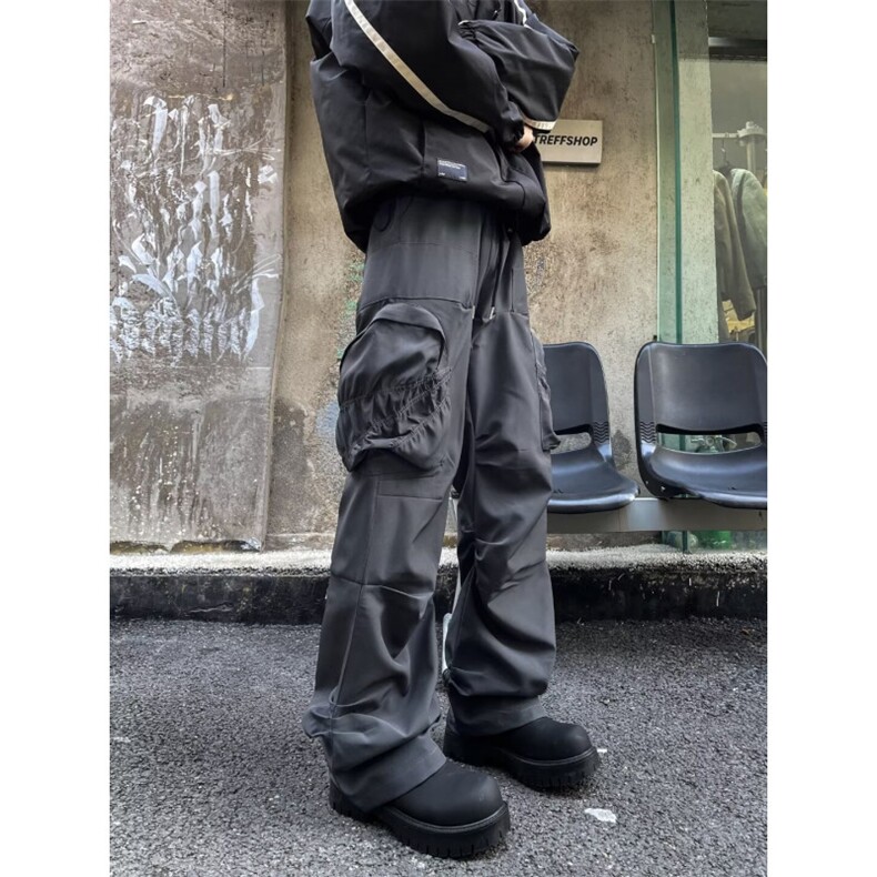 美式高街vibe痞帅机能设计感褶皱大口袋工装裤男宽松直筒休闲长裤,男装休闲裤,星座1013