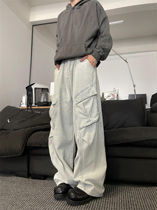 N121-P55 男女同款复古水洗工装牛仔裤宽松直筒裤休闲长裤图片