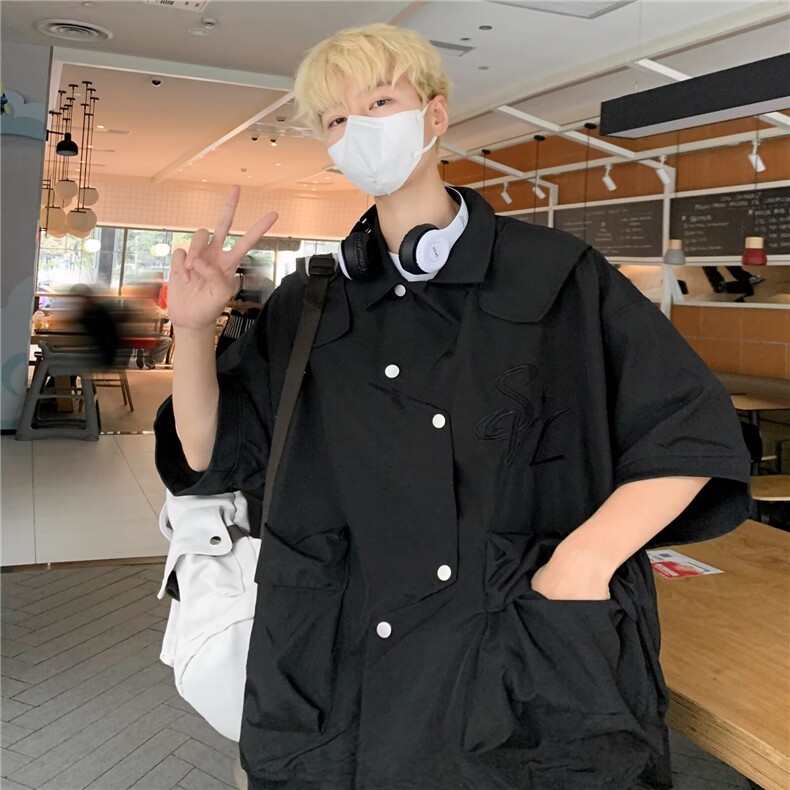 衬衫男士韩版潮流短袖刺绣高街百搭夏季2024新款ins外套CY776-P41,男装衬衫,星座412-2