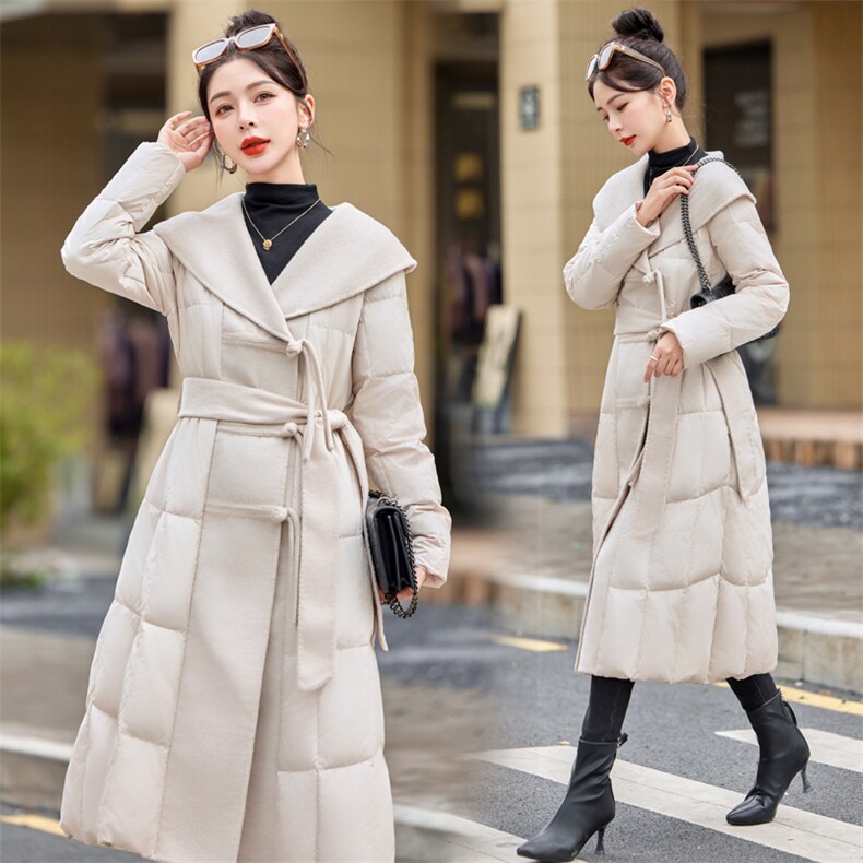 【bao款现货】2024新款冬装新中式盘扣拼接双面羊绒羽绒服白鸭绒,女装羽绒服,雅静靓衣