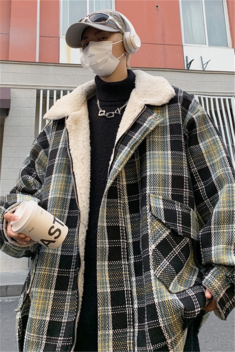 冬季小香风格子棉衣羊羔毛棉服男加绒加厚保暖外套M2311-P100,男装棉衣,星座1213