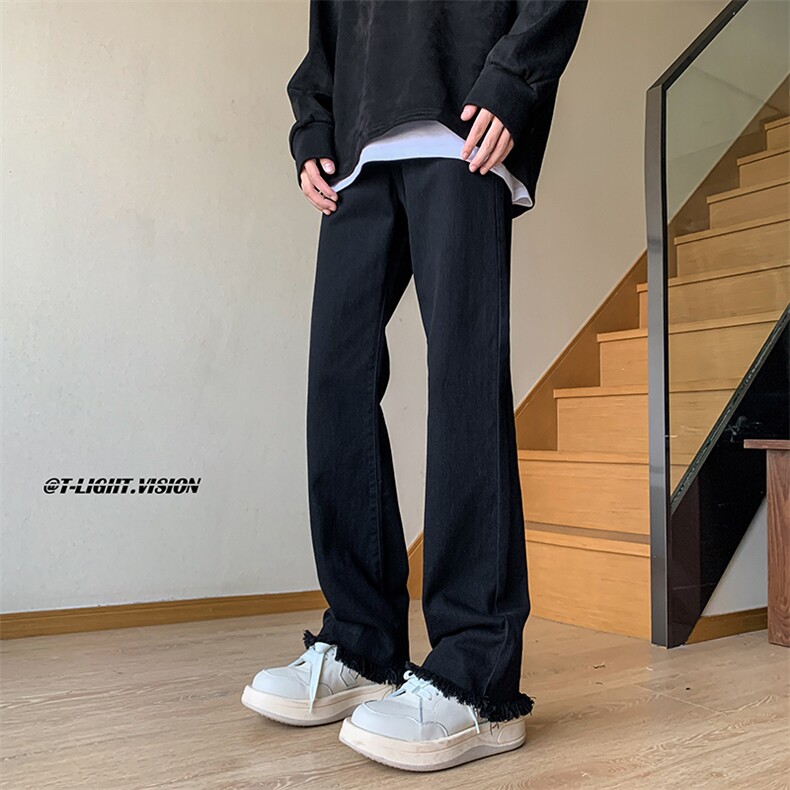 B221 美式ins高街小众情侣款毛边微喇牛仔裤 LK23004-P55 控78图片