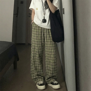 撞色格子休闲裤慵懒风松弛感复古直筒阔腿裤男C62206-TP3059图片