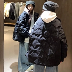 2024菱形格设计感小众潮牌保暖冬季新款棉服外套百搭立领面包服女，男装棉衣，星座506A