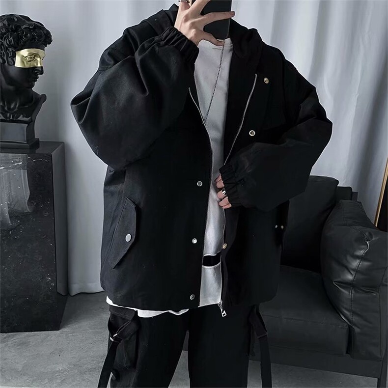 暗黑系春秋宽松外套男士ins韩版潮流机能风工装夹克百搭SY32-p65图片