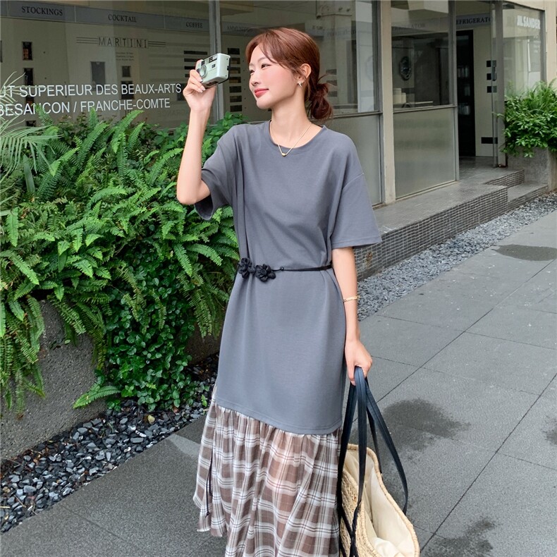 夏季针织拼接连衣裙女宽松大码图片