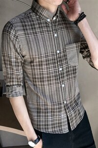 现货2021 夏季短袖衬衫男修身七分袖衬衣韩版CS27P45图片