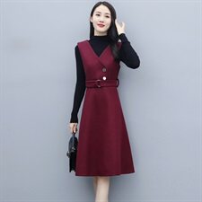 2021春秋款款小香风个性减龄连衣裙长袖纯色雅显瘦两件套，女装套装/套裙，瑶迪依秀