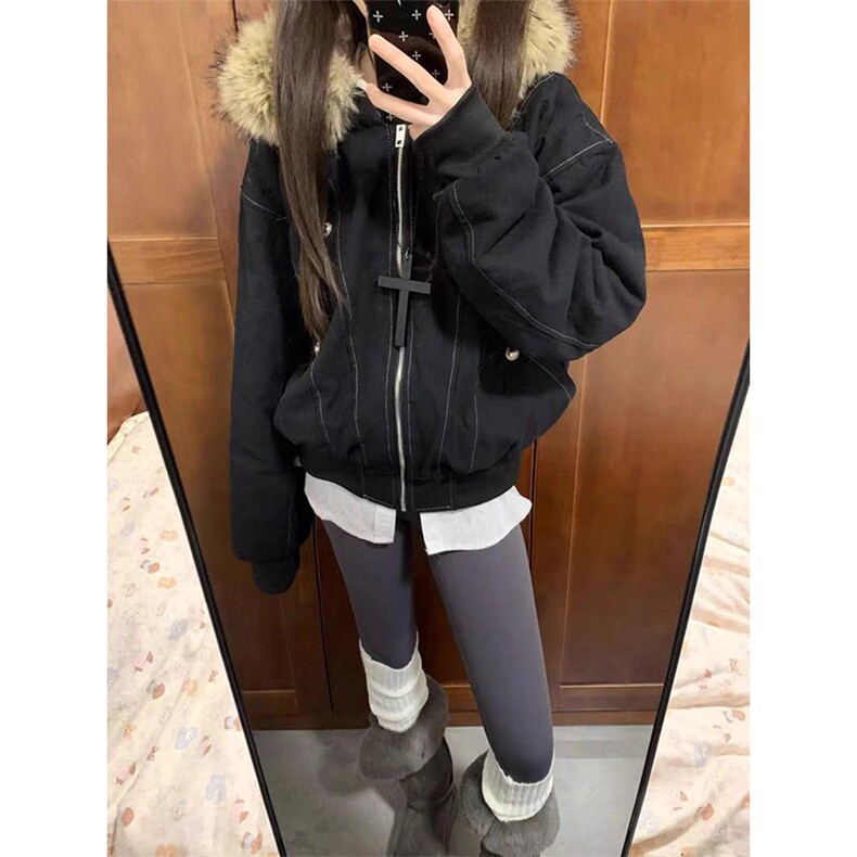 现货重磅boxy短款棉衣座山雕大毛毛领男女棉服水洗工装厚外套,男装棉衣,电商A486-1