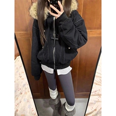 现货重磅boxy短款棉衣座山雕大毛毛领男女棉服水洗工装厚外套，男装棉衣，电商A486-1