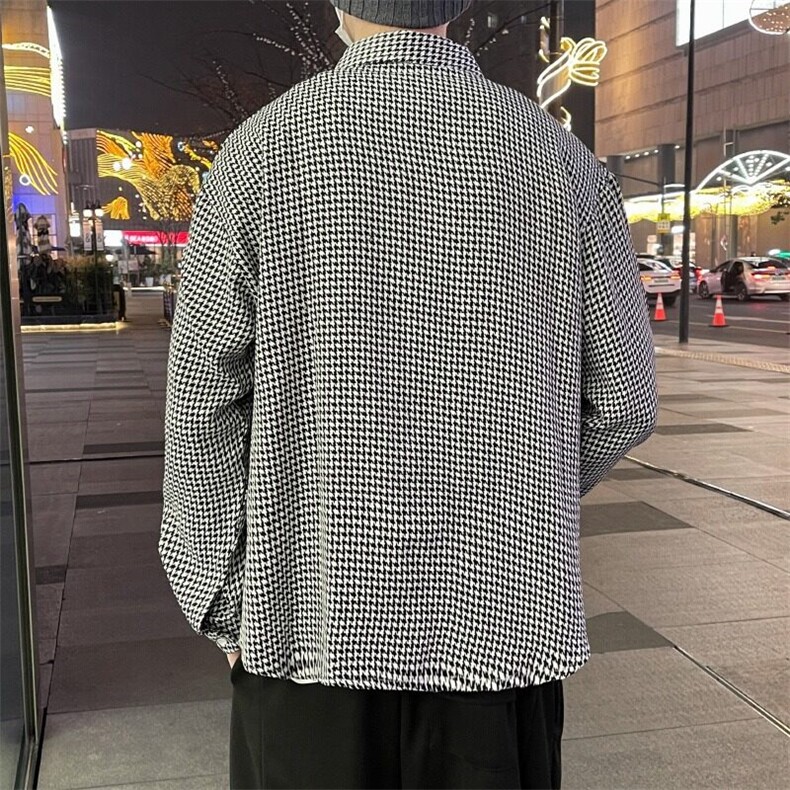 男士春秋季港风高街复古千鸟格上衣宽松大码百搭衬衣外套2227/P36,男装衬衫,星座506