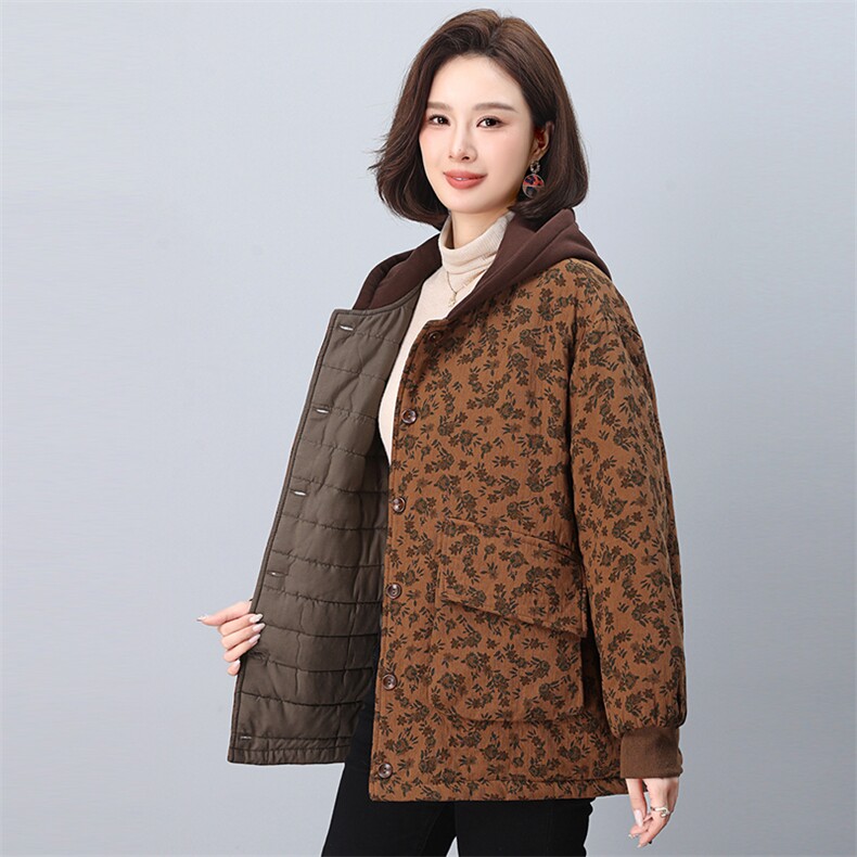 2024冬季新款加厚保暖棉衣棉服小碎花连帽韩版休闲短外套女,女装棉衣/棉服,悦见她
