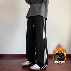 保暖银狐绒360g重磅大码拼接三条杠休闲裤男K5600J加绒-特P38控78图片