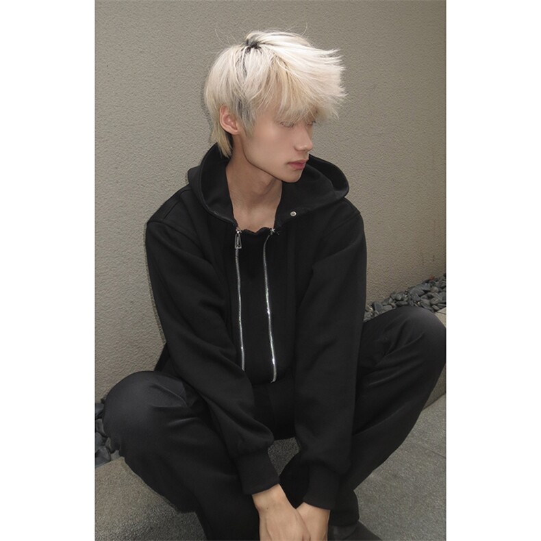 B221美式ins高街双拉链宽松开衫卫衣连帽外套SY2319-P95控128,男装卫衣,电商B221