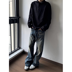美式复古压痕水洗宽松直筒cleanfit牛仔长裤男女高街磨白拖地裤，男装休闲裤，四季星座505