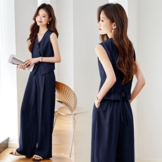 老钱风亚麻西装马甲阔腿两件套女2025新款夏季薄款时尚巨好看套装，女装套装/套裙，慕咨