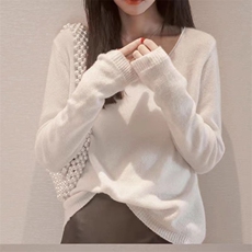秋冬季新款舒适显瘦时尚百搭纯毛亮丝V领针织衫，女装羊毛衫，恒恩羊绒