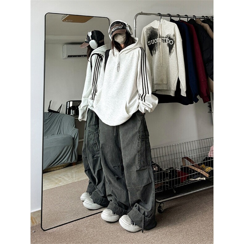 抖音得物供货提供视频秋冬重磅美式宽松织带连帽卫衣04209，男装卫衣，电商A486