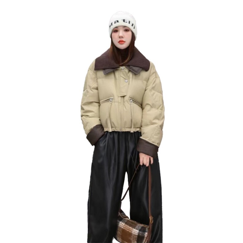 2024冬装新款时尚针织皮衣鹅绒服充绒量90%,女装羽绒服,曼琳思菲