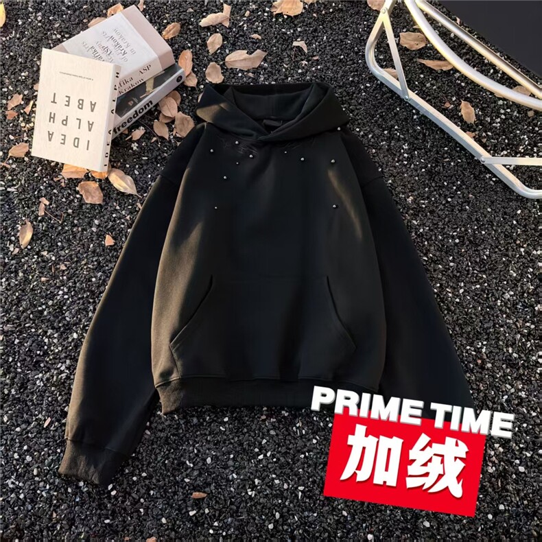 美式重磅Cleanfit复古加绒加厚刺绣连帽卫衣男女宽松休闲上衣帽衫,男装卫衣,星座506A