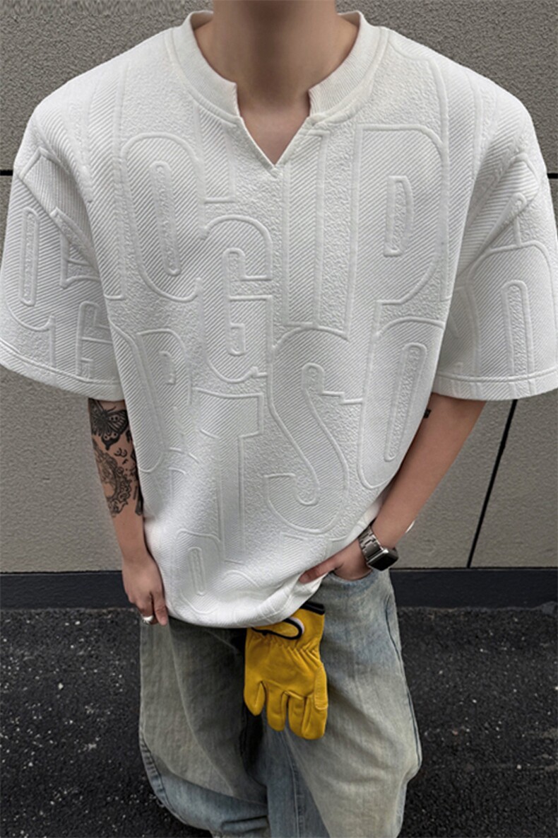 2026夏季新款外景黑墙大码V领肌理感短袖M-5XHT26278-特P20,男装T恤,电商A022