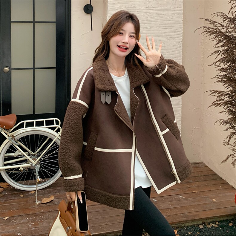 新品 现货  咖色拼接羊羔毛皮毛一体外套2C032 217 P195 K288图片