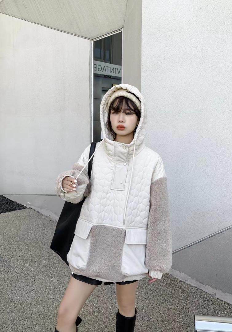 爱美欧现货羊羔毛拼接卫衣，女装卫衣/绒衫，爱美欧