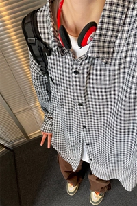特批P36无差价2025春小格子长袖衬衫男女中性风大码衬衣上衣C5455图片