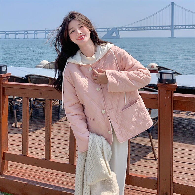 冬季新款两面穿羊羔毛加厚菱格连帽棉服203-8806-P195-K278，女装羊羔毛/颗粒绒，浪娴服饰