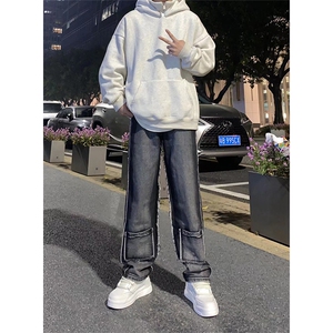 博主图牛仔裤男秋冬微喇叭cleanfit裤子-KZA40-P60图片