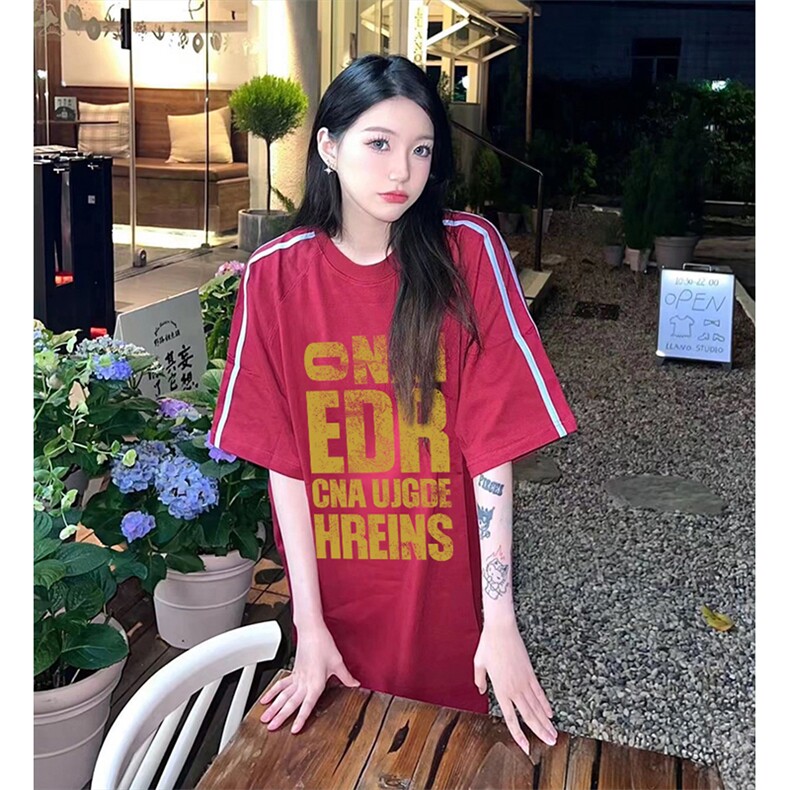 抖音得物高品质二开240克宽松纯棉美式潮牌三条杠织带短袖T恤,男装T恤,电商A486-1