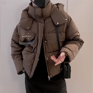 B23/P108控148冬季复古美拉德色系刺绣字母连帽棉衣外套男咖首1图片