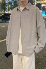 2025春夏新款男士条纹日系学生宽松衬衫港风长袖衬衣，男装衬衫，星座1206（原A206）